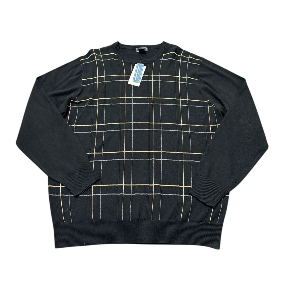 Dockers Sweater Mens L Black Geometric L/S Relaxed Fit Lightweight Pullover NWT